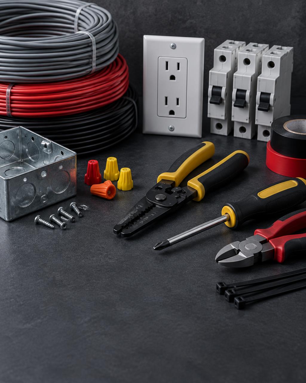 Electrical wire, outlets, breakers, and professional hand tools